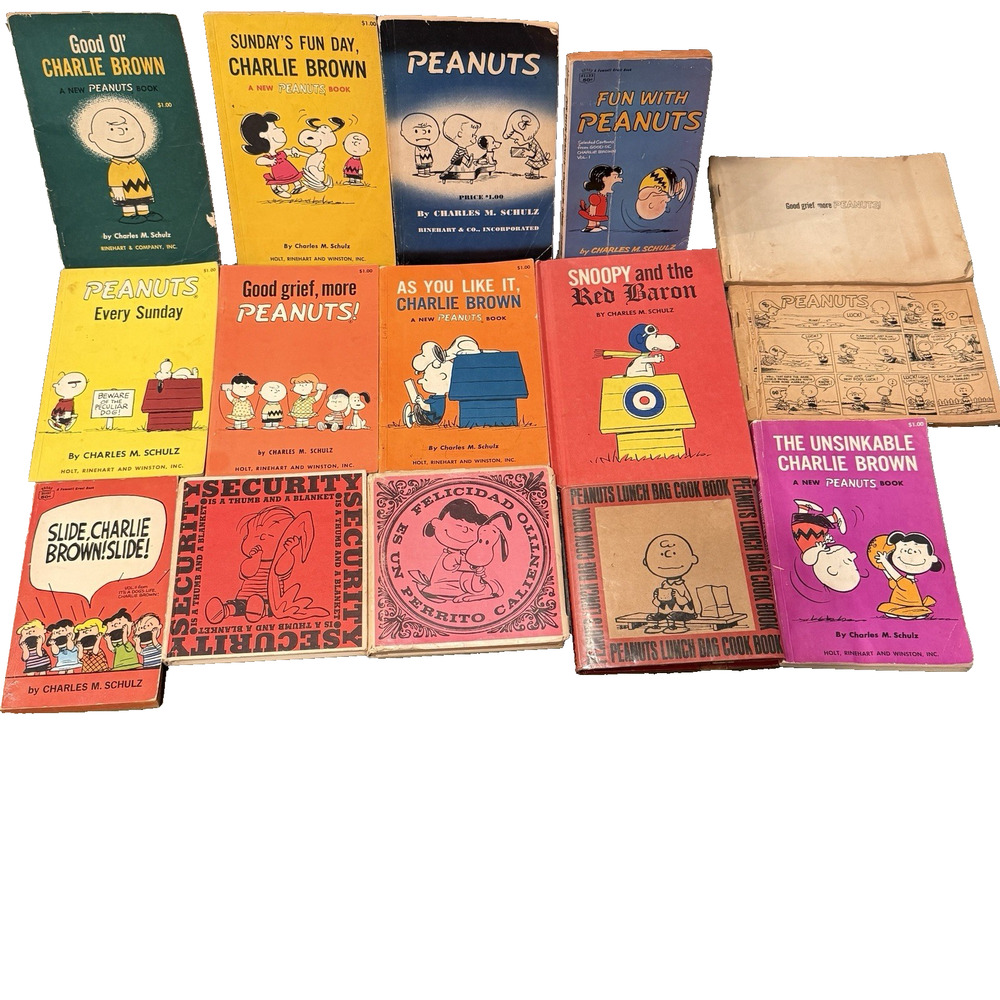 Peanuts Charlie Brown Vintage Book Lot Of 15 Charles Schulz Snoopy 1950s 1960s